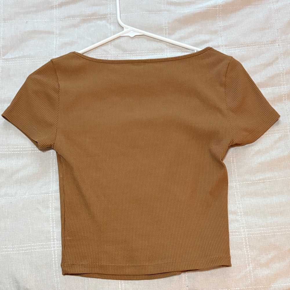 Target Tan Ribbed Short Sleeve Top - Picture 2 of 4